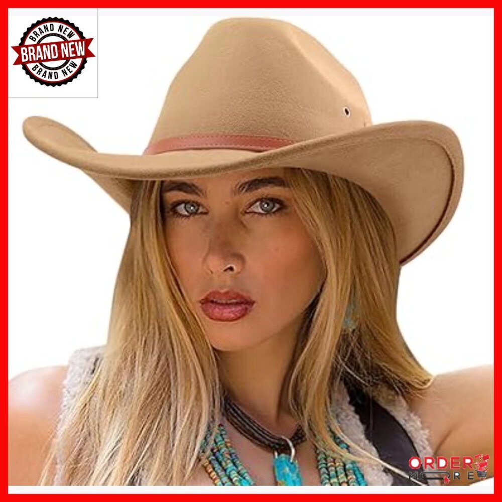 Unisex Western Cowboy Hat Wide Brim Felt Fedora Belt Buckle